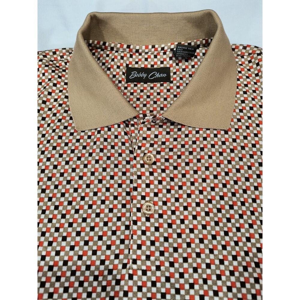 Bobby Chan Washable 70% Silk Polo Pullover Dress Brown Rust Cream MEN XXL